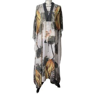 Rara Avis by Iris Apfel Kaftan Dress Abstract Nature Floral Sheer Size M/L